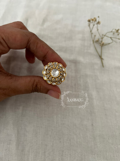 Arshna Minimal Gold Kundan Round Floral Motif Classic Ring Jewelry By Ranibaug