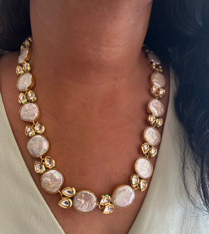 Arya Shwet Real Baroque Pearls And Polki Kundan Hand Studded Alternating Into A Beautiful Semi Precious Jewellery Set By Ranibaug | Semi Precious Jewellery Set 2026