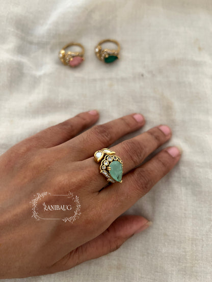 Asha Handcrafted Teardrop Kundan Polki Rings By Ranibaug | The Royal Floral Bud Finger Jewelry | Wedding Collection 2026