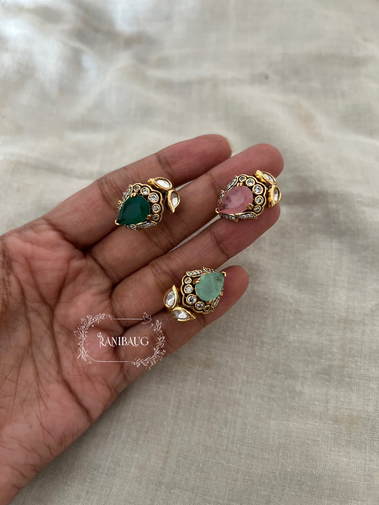 Asha Handcrafted Teardrop Kundan Polki Rings By Ranibaug | The Royal Floral Bud Finger Jewelry | Wedding Collection 2026