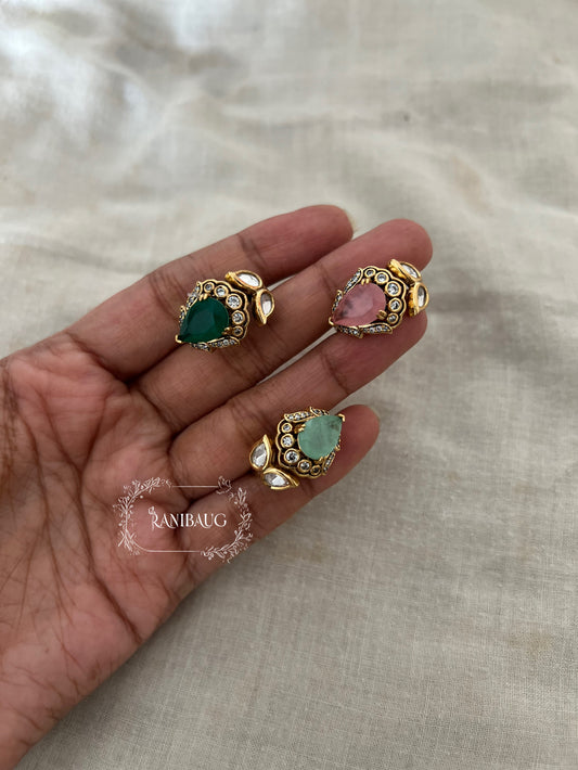 Asha Handcrafted Teardrop Kundan Polki Rings By Ranibaug | The Royal Floral Bud Finger Jewelry | Wedding Collection 2026