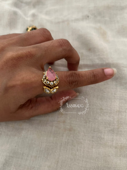 Asha Handcrafted Teardrop Kundan Polki Rings By Ranibaug | The Royal Floral Bud Finger Jewelry | Wedding Collection 2026