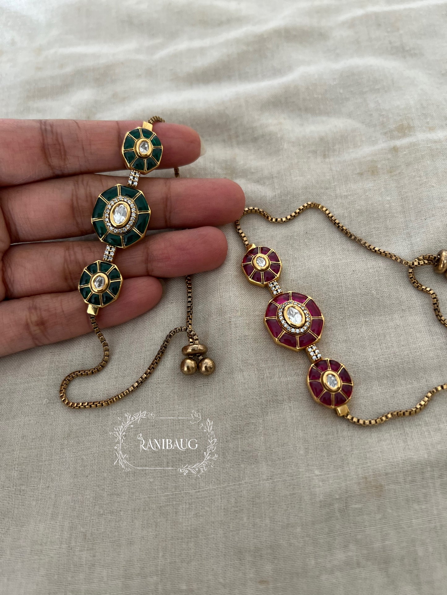 Asha Polki Enamel Antique Gold Finish Festive Bracelet Jewelry By Ranibaug