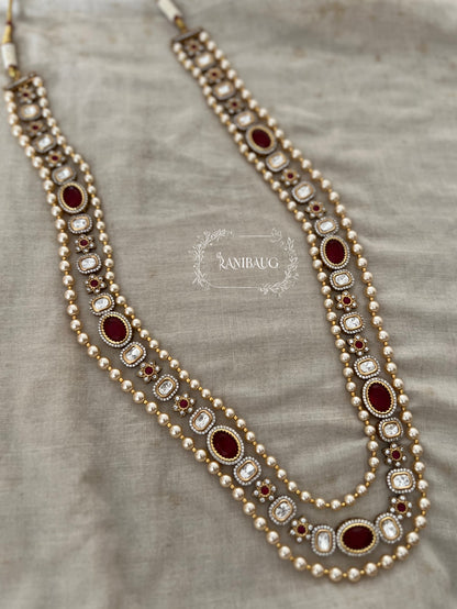 Ashlesha Long Polki Sudded Pearl Mala Outlined Necklace By Ranibaug