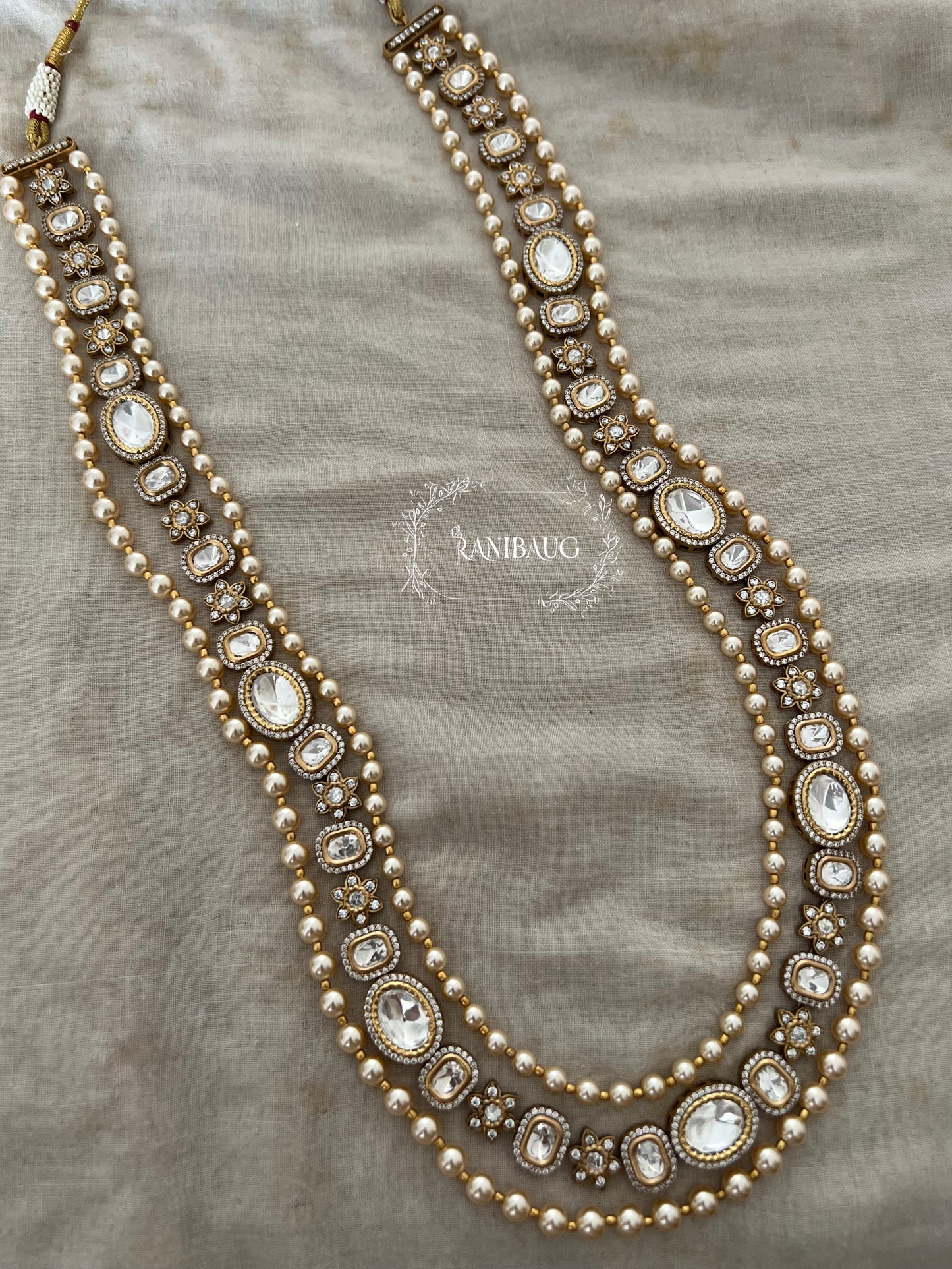 Ashlesha Long Polki Sudded Pearl Mala Outlined Necklace By Ranibaug
