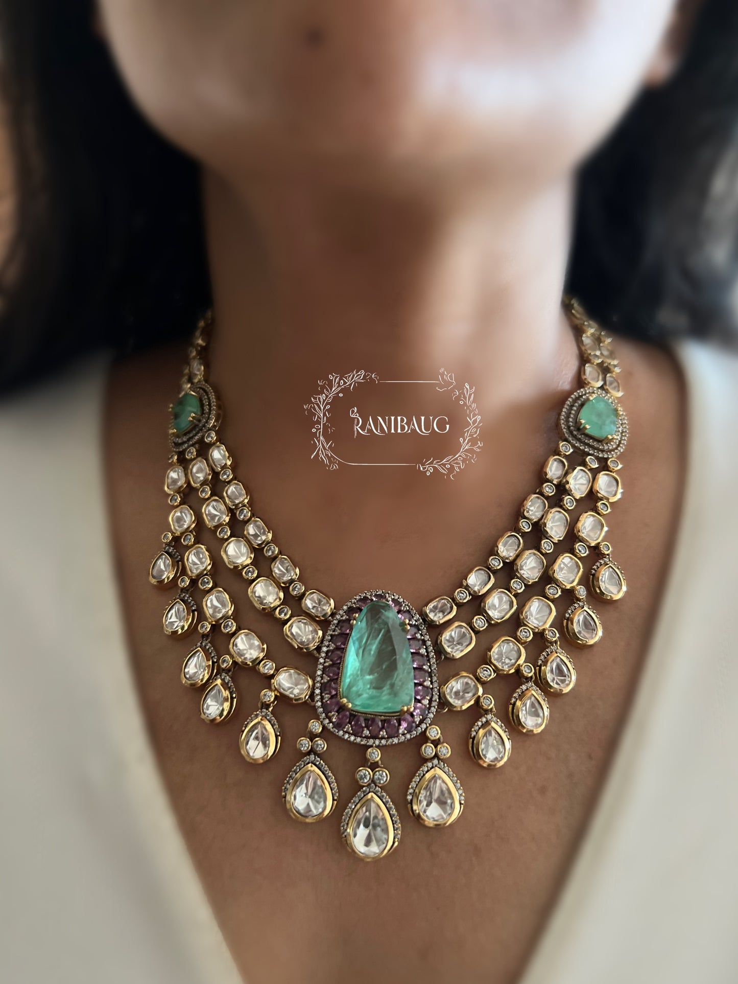 Ashna Rich Polki Studded Mint Emerald Motif Layered Designer Jewellery Set By Ranibaug | The Royal Wedding Collection 2026