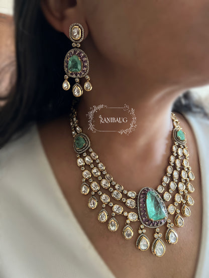 Ashna Rich Polki Studded Mint Emerald Motif Layered Designer Jewellery Set By Ranibaug | The Royal Wedding Collection 2026