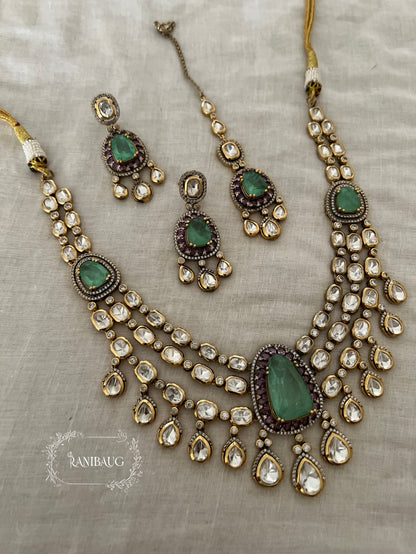 Ashna Rich Polki Studded Mint Emerald Motif Layered Designer Jewellery Set By Ranibaug | The Royal Wedding Collection 2026