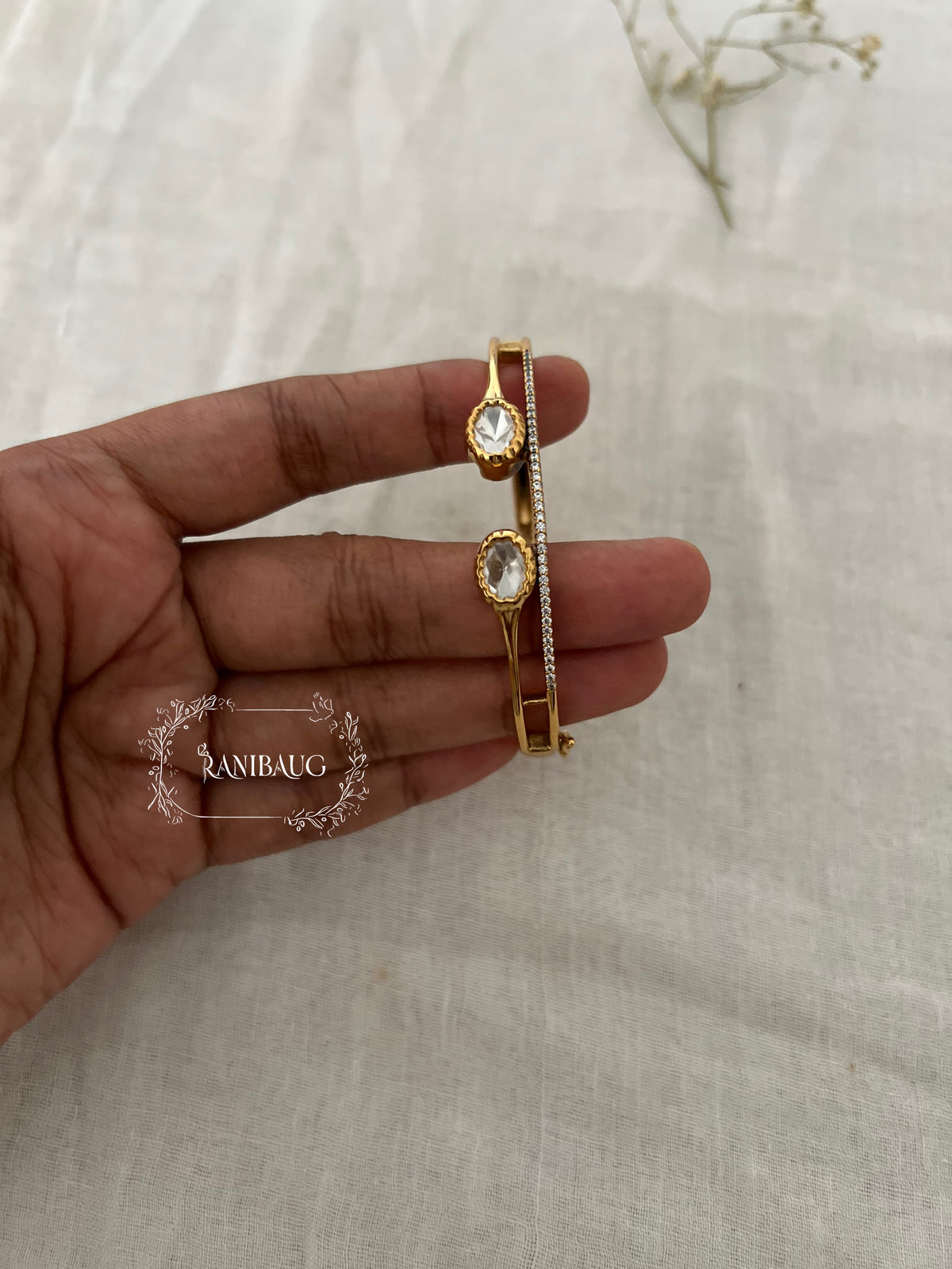 Ashna Simple Polki Gold Finish Bracelet By Ranibaug