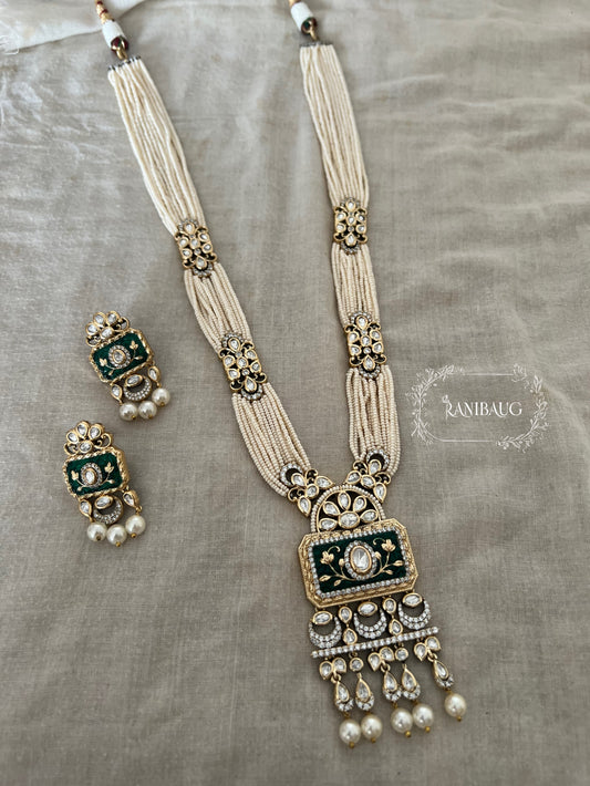 Ashna Victorian Gold Finish Pearl Strand Polki Studded Designer Festive Necklace Jewelry Set By Ranibaug
