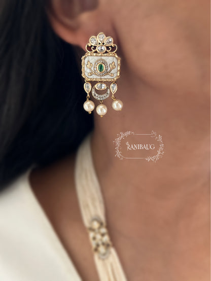 Ashna Victorian Gold Finish Pearl Strand Polki Studded Designer Festive Necklace Jewelry Set By Ranibaug