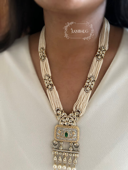 Ashna Victorian Gold Finish Pearl Strand Polki Studded Designer Festive Necklace Jewelry Set By Ranibaug