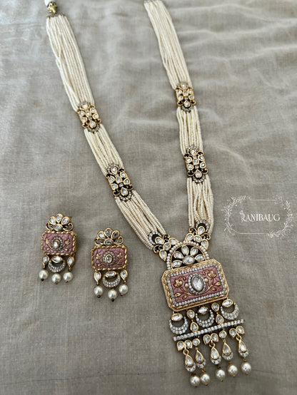 Ashna Victorian Gold Finish Pearl Strand Polki Studded Designer Festive Necklace Jewelry Set By Ranibaug