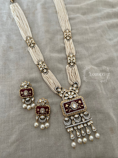 Ashna Victorian Gold Finish Pearl Strand Polki Studded Designer Festive Necklace Jewelry Set By Ranibaug