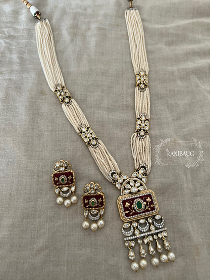 Ashna Victorian Gold Finish Pearl Strand Polki Studded Designer Festive Necklace Jewelry Set By Ranibaug