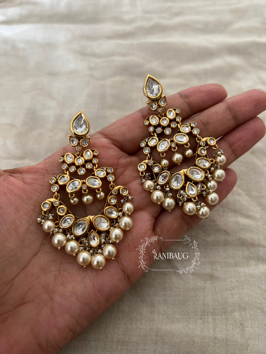 Ashni Polki Studded Layered Chandelier Chandbali Long Earrings By Ranibaug