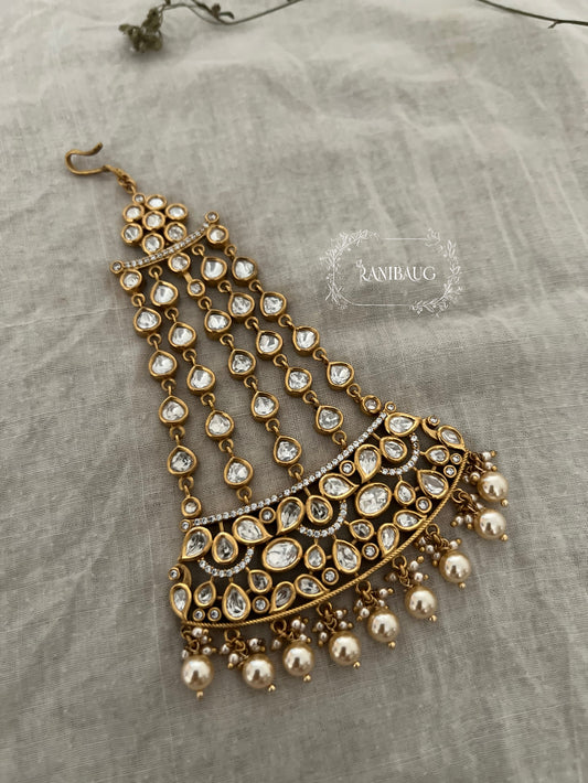 Ashwini Gld Plated Kundan Studded Bridal Passa With Pearls By Ranibaug