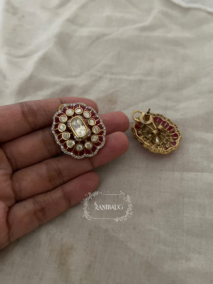 Ashwini Viraasat Royal Gold Finish Polki Studded Designer Statement Ear Studs Jewelry By Ranibaug