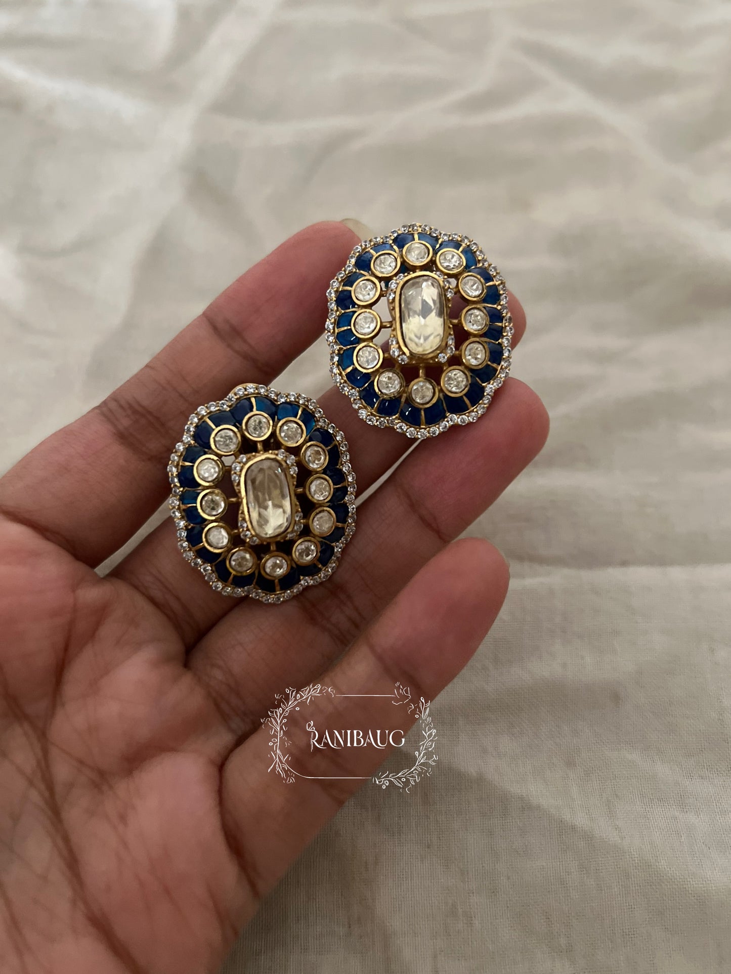 Ashwini Viraasat Royal Gold Finish Polki Studded Designer Statement Ear Studs Jewelry By Ranibaug