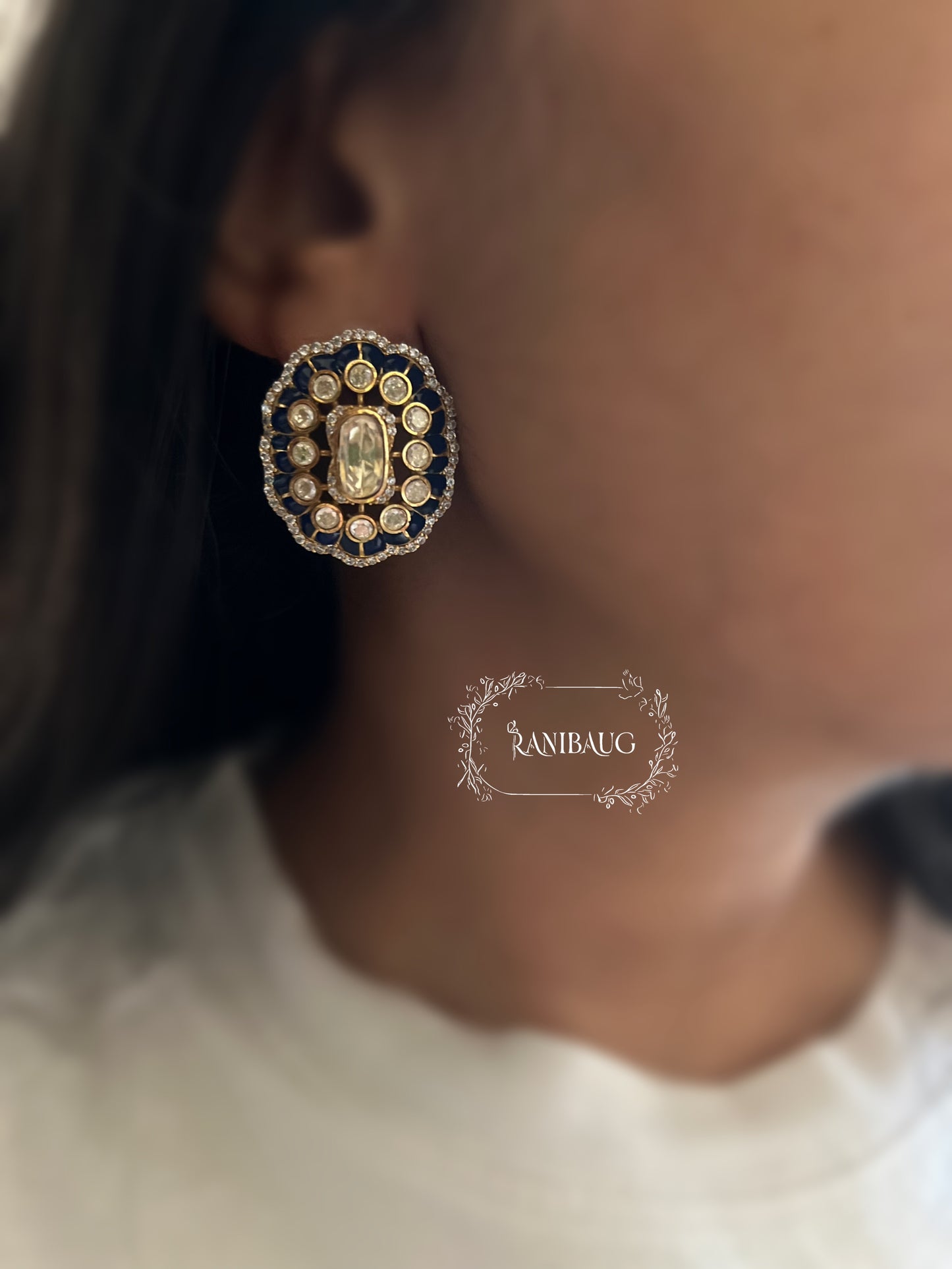 Ashwini Viraasat Royal Gold Finish Polki Studded Designer Statement Ear Studs Jewelry By Ranibaug