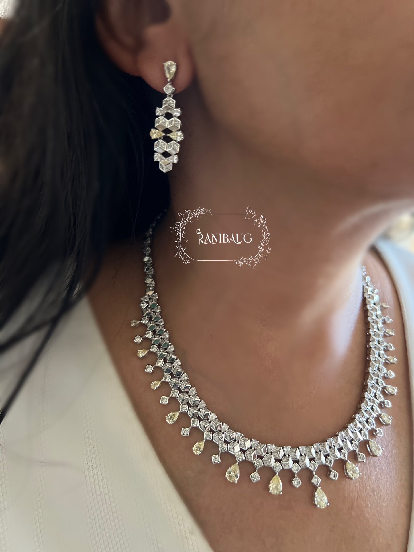 Asteria Royal Diamond Stardust Cascade Necklace Set By Ranibaug