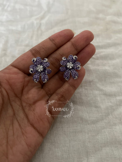 Aurelia Bloom Flower Diamond Stud Earrings By Ranibaug