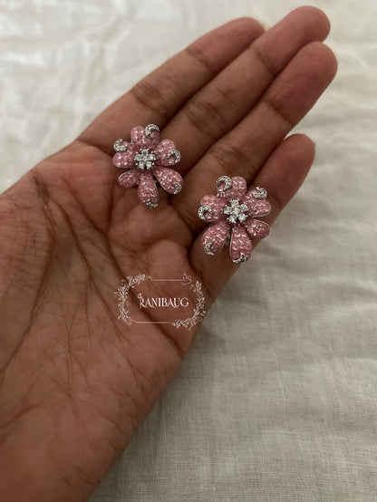 Aurelia Bloom Flower Diamond Stud Earrings By Ranibaug