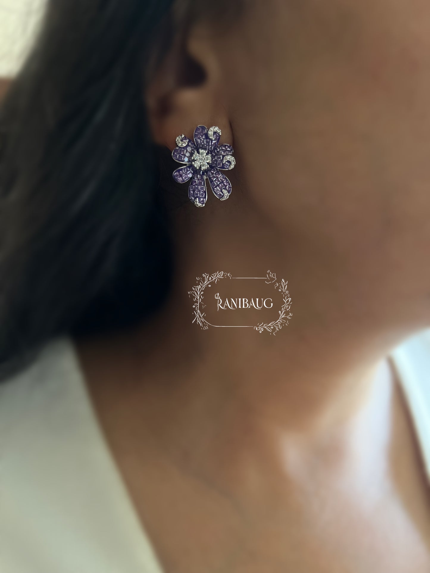 Aurelia Bloom Flower Diamond Stud Earrings By Ranibaug