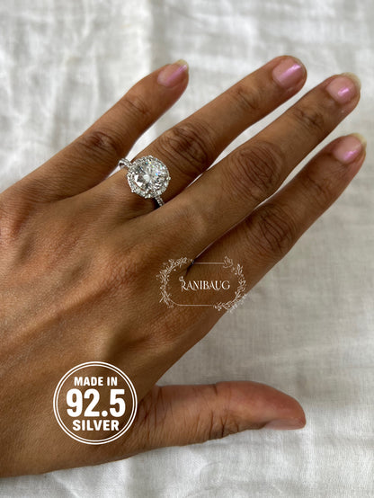 Aurette Royal Vintage Solitaire Pure 92.5 Silver Ring Wedding Jewelry By Ranibaug