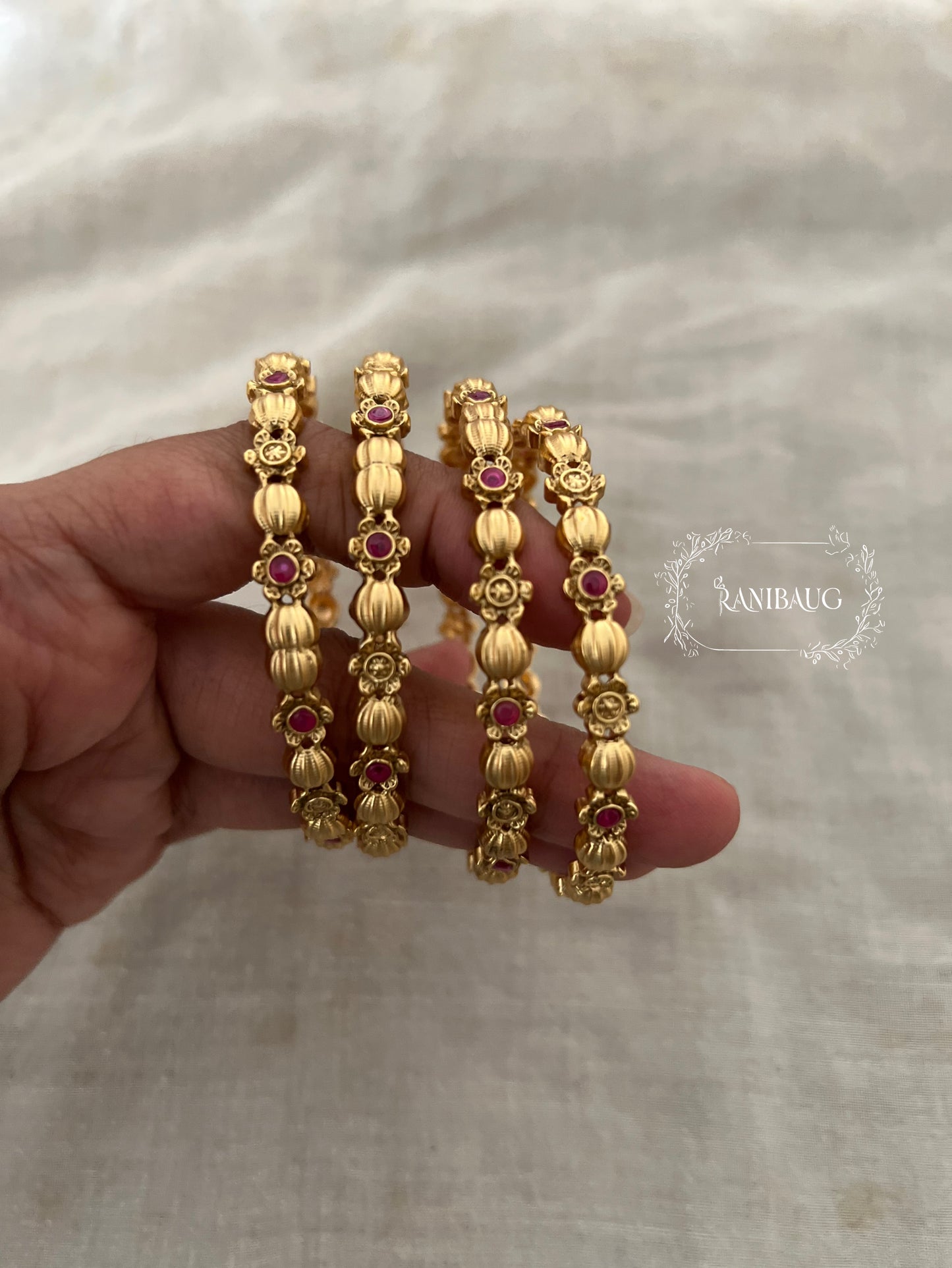 Avantika Heritage Ruby Beaded Gold Bangles Jewelry (Set Of 4)
