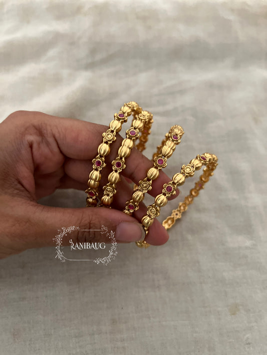 Avantika Heritage Ruby Beaded Gold Bangles Jewelry (Set Of 4)