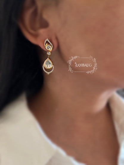 Avantika Polki Kundan Stud Drop Dangle Earrings In Rich Gold Tone By Ranibaug | Minimal Earring Jewelry 2026