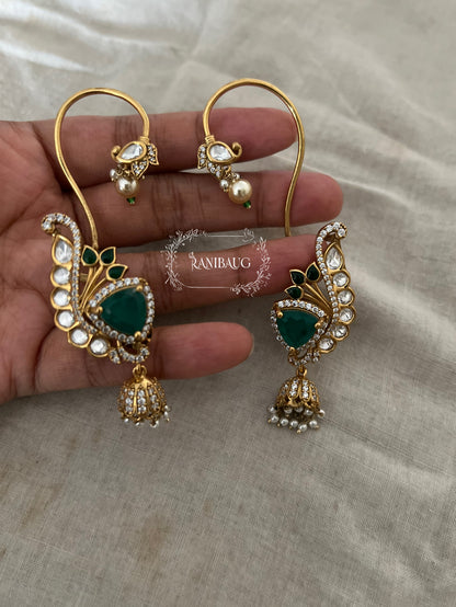 Aveera Polki Gemstone Gold Finish Designer Traditional Earcuff Earrings Jewelry By Ranibaug
