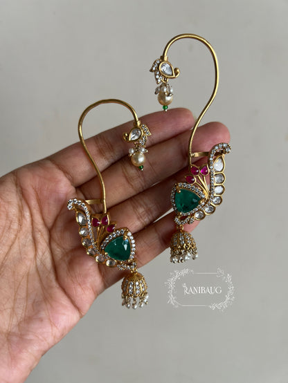 Aveera Polki Gemstone Gold Finish Designer Traditional Earcuff Earrings Jewelry By Ranibaug