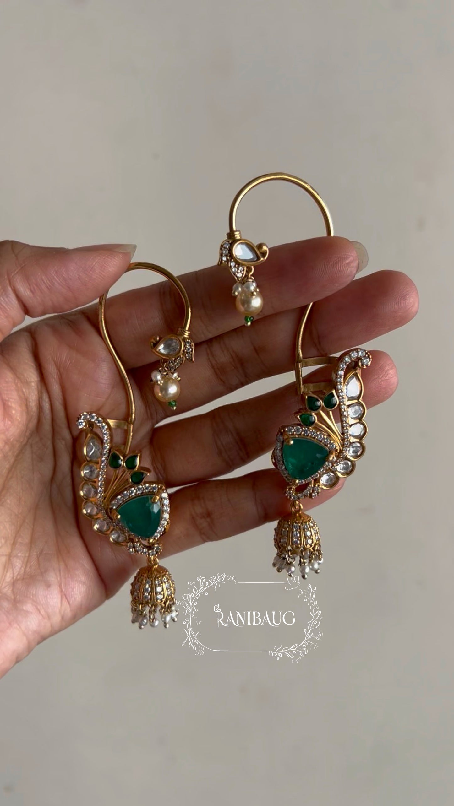 Aveera Polki Gemstone Gold Finish Designer Traditional Earcuff Earrings Jewelry By Ranibaug