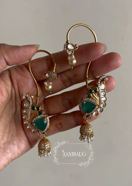 Aveera Polki Gemstone Gold Finish Designer Traditional Earcuff Earrings Jewelry By Ranibaug