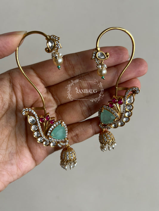 Aveera Polki Gemstone Gold Finish Designer Traditional Earcuff Earrings Jewelry By Ranibaug