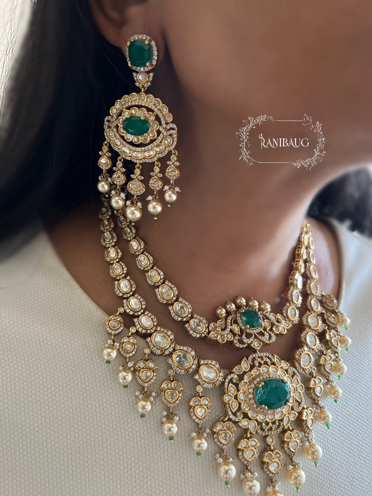 Avika Polki Heavy Gold Finish Bridal Jewelry Set By Ranibaug