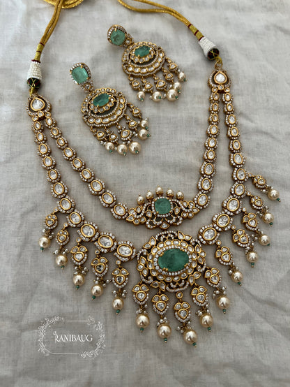 Avika Polki Heavy Gold Finish Bridal Jewelry Set By Ranibaug