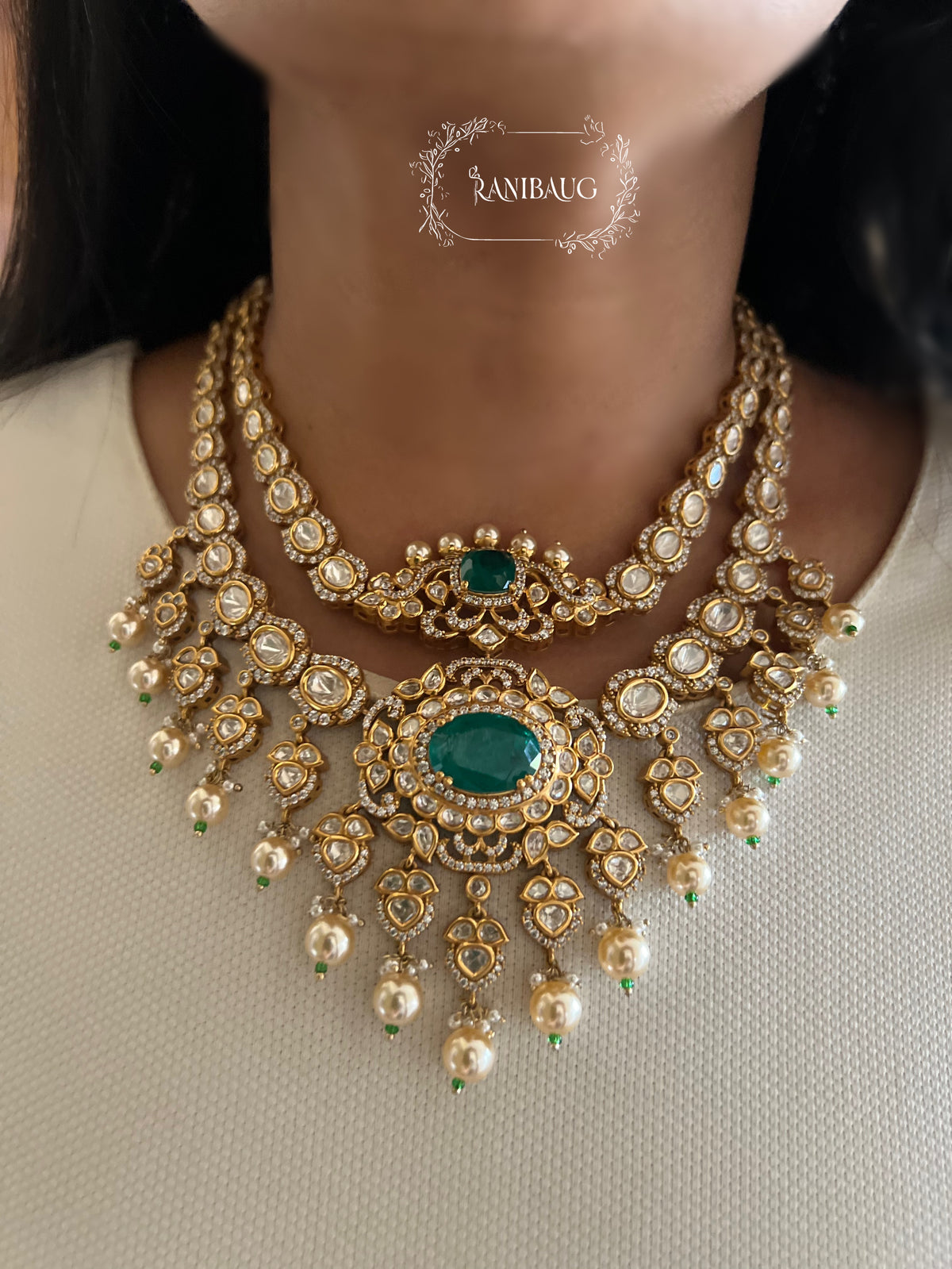 Avika Polki Heavy Gold Finish Bridal Jewelry Set By Ranibaug