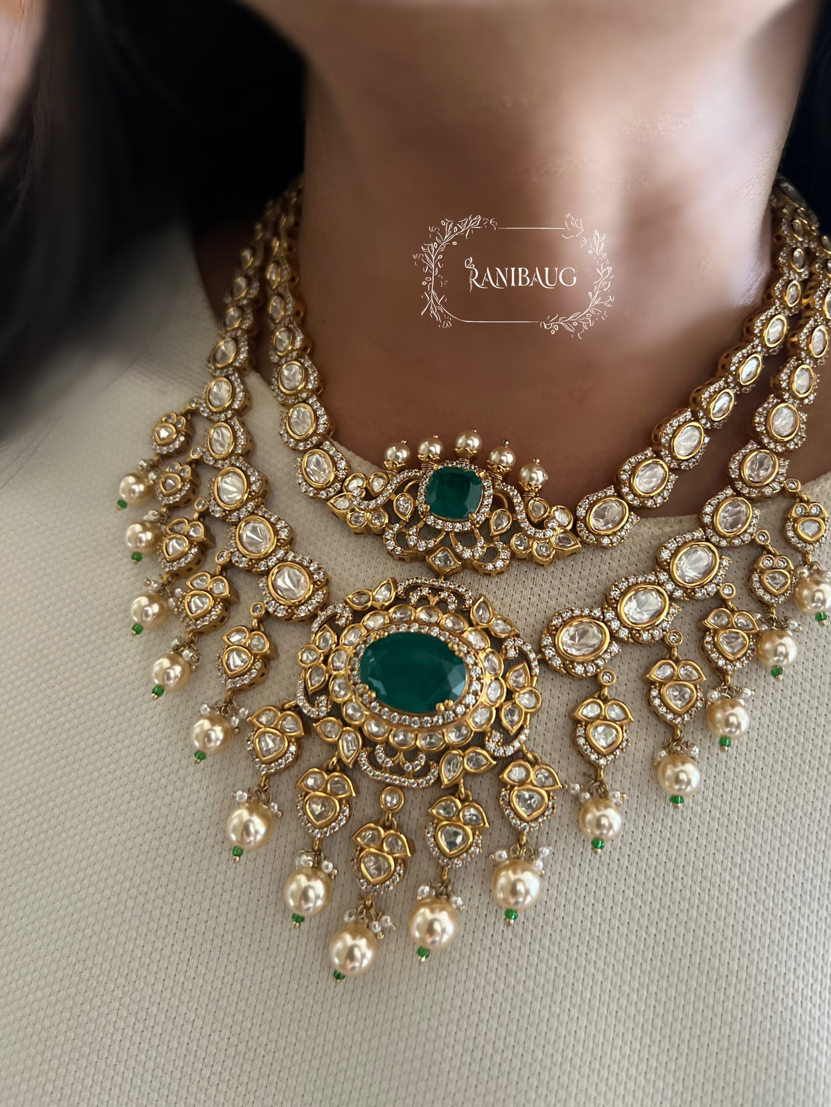 Avika Polki Heavy Gold Finish Bridal Jewelry Set By Ranibaug