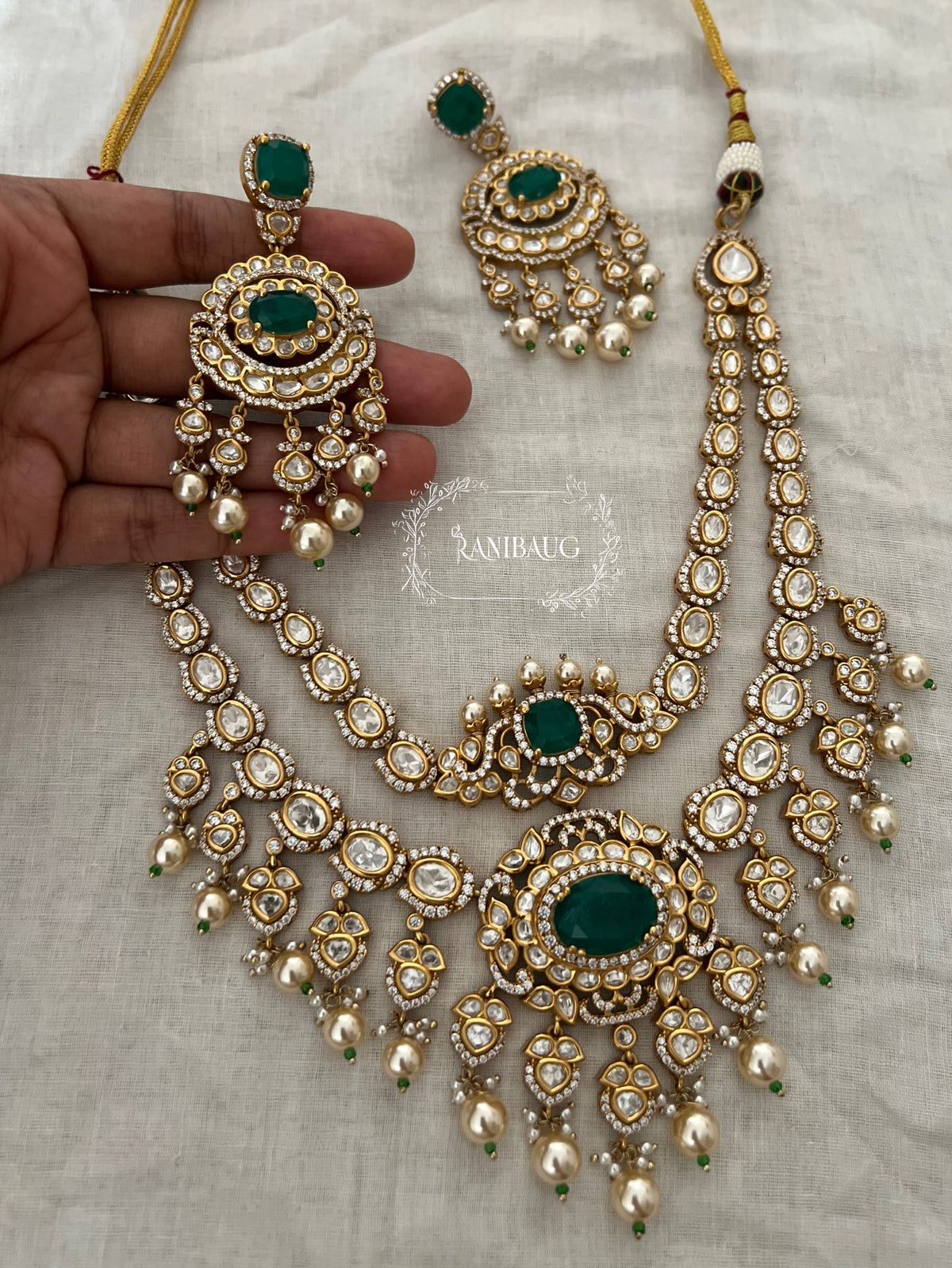 Avika Polki Heavy Gold Finish Bridal Jewelry Set By Ranibaug