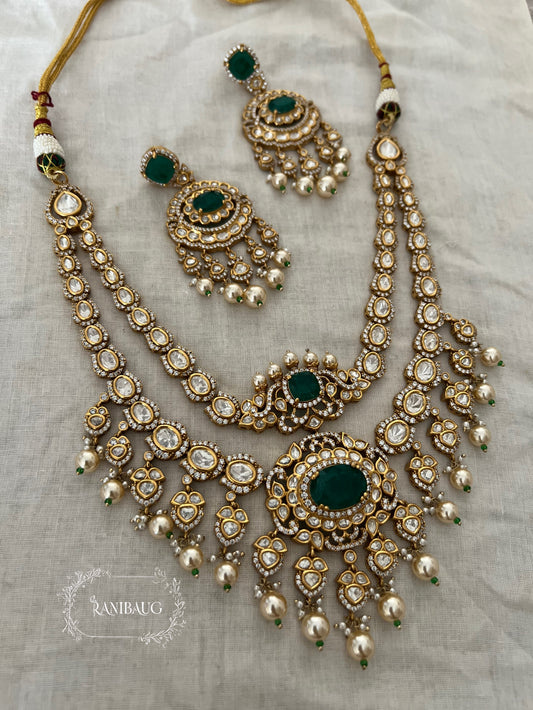Avika Polki Heavy Gold Finish Bridal Jewelry Set By Ranibaug