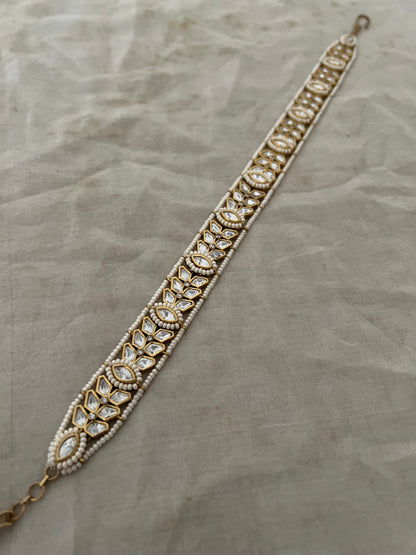 Avika Leaf Polki Kundan Gold Finish Pearl Adorned Sheeshpatti Jewelry By Ranibaug