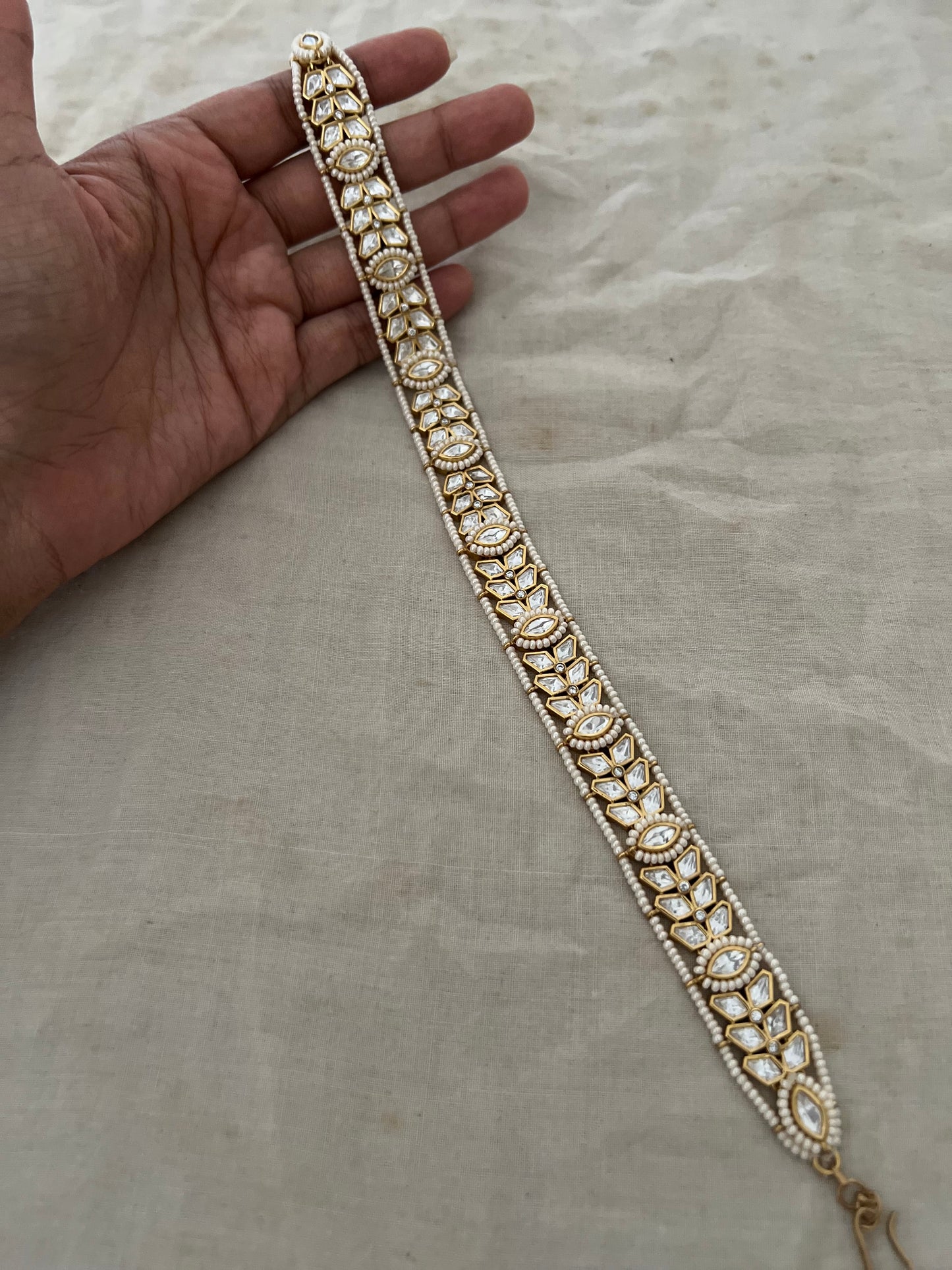 Avika Leaf Polki Kundan Gold Finish Pearl Adorned Sheeshpatti Jewelry By Ranibaug