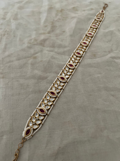 Avika Leaf Polki Kundan Gold Finish Pearl Adorned Sheeshpatti Jewelry By Ranibaug