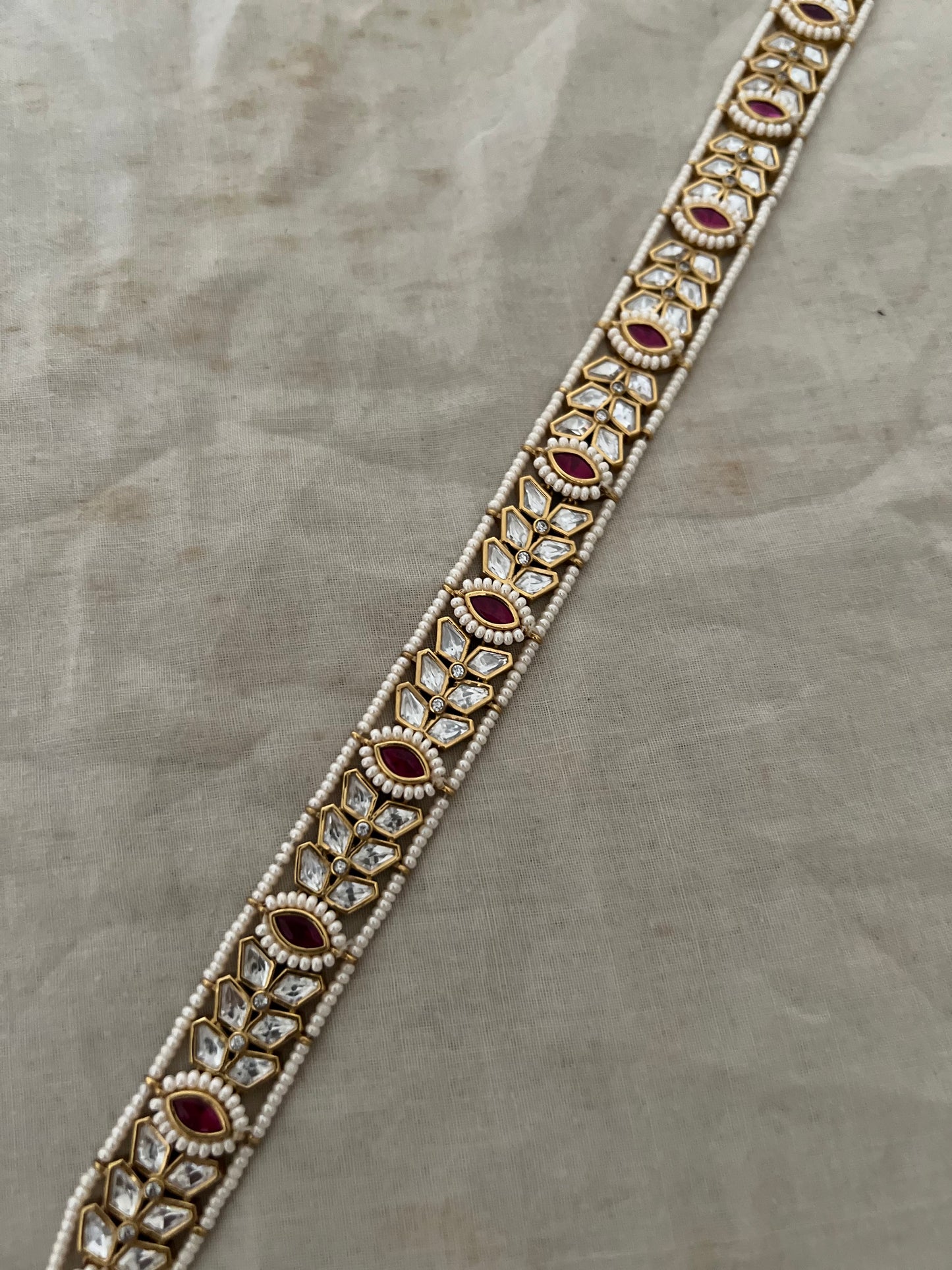 Avika Leaf Polki Kundan Gold Finish Pearl Adorned Sheeshpatti Jewelry By Ranibaug