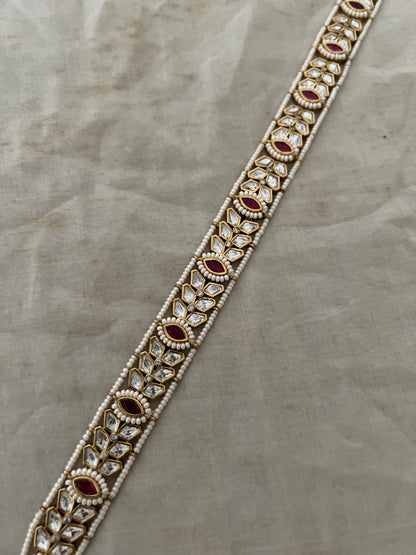 Avika Leaf Polki Kundan Gold Finish Pearl Adorned Sheeshpatti Jewelry By Ranibaug