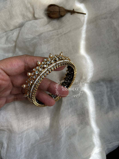 Avika Antique White Pearl Mossainite Statement Bangles By Ranibaug