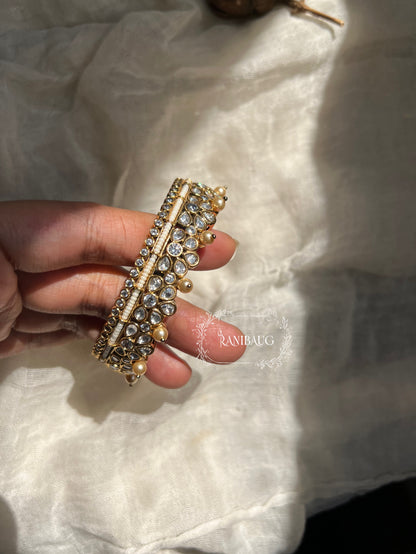 Avika Antique White Pearl Mossainite Statement Bangles By Ranibaug